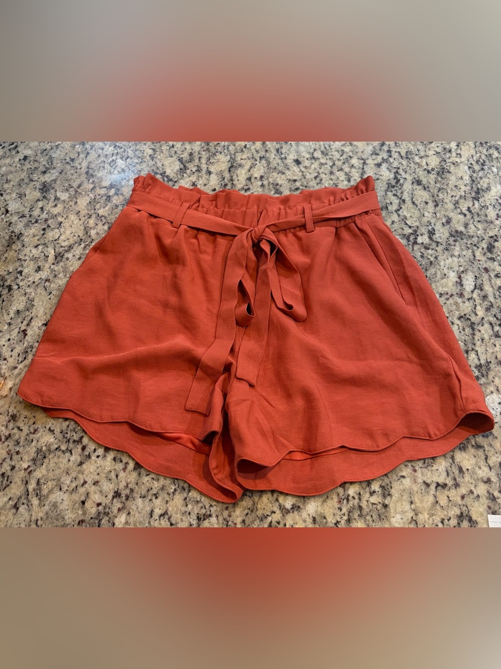 High-Waist Paperbag Tie Shorts in Rust